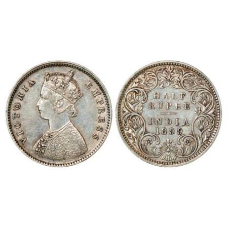 Victoria Empress, silver ½ rupee, 1899, Bombay mint, A/I/'B' incused (inverted), PR 307; G