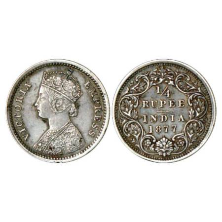 Victoria Empress, silver ¼ rupee, 1877, Bombay mint, B/I/dot, PR 409; GK 671. Minor edge k