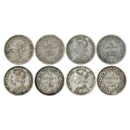 Victoria Empress, silver ¼ rupee (4), 1885, Calcutta mint, C/II/'C' incused, PR 390; GK 70