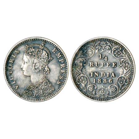 Victoria Empress, silver ¼ rupee, 1886, Calcutta mint, C/II/no mm, unlisted in PR. Very fi
