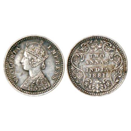 Victoria Empress, silver 2 annas, 1881, Bombay mint, B/II/dot, PR 524; GK 757. Very fine+,