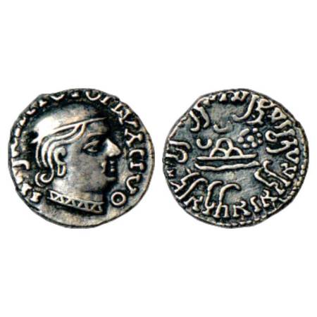 Western Kshatrapas, Karddamaka dynasty - silver drachm of Rudrasena I (199-222 AD), dated 