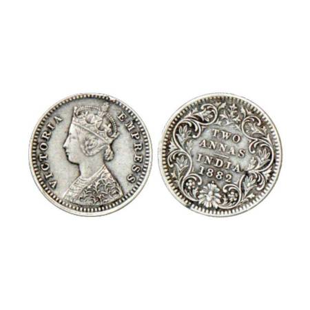 Victoria Empress, silver 2 annas, 1882, Bombay mint, B/II/dot, PR 527; GK 762. Die axis at