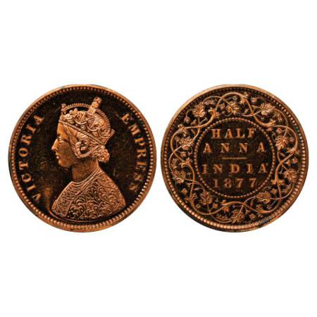 Victoria Empress, copper half anna, Proof Re-strike, 12.87g, 30.98mm, plain edge, 1877, Bo