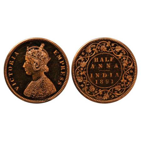 Victoria Empress, copper half anna, Proof Re-strike, 12.84g, 30.93mm, plain edge, 1891, Bo