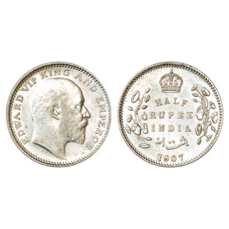 Edward VII, silver ½ rupee, 1907, Calcutta mint, PR 311; GK 967. Uncirculated, Rare.
