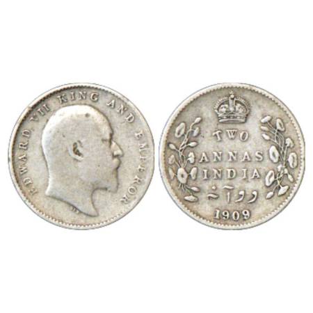 Edward VII, silver 2 annas, 1909, Calcutta mint, PR 562; GK 986. Fine, Rare.