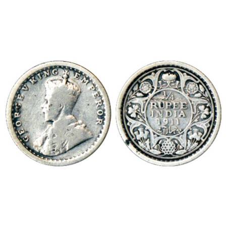 George V, silver ¼ rupee, 1911, Calcutta mint, no dot, pig type, PR 217; GK 1080, slight p