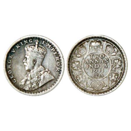 George V, silver 2 annas, 1911, Calcutta mint, no dot, pig type, PR 564; GK 1107. Very fin