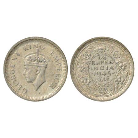 George VI, half silver ¼ rupee, 1945, Lahore mint, D/la/'L' raised, Large 5, PR 479; GK 13