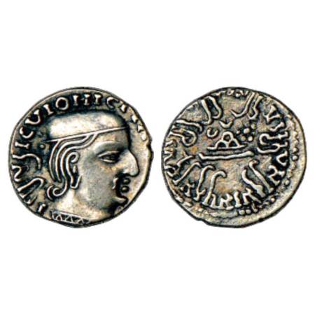 Western Kshatrapas, Karddamaka dynasty - silver drachm of Rudrasena I (199-222 AD), dated 