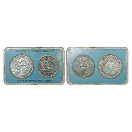 1977, Save For Development, UNC set of 2 coins, 50 rupees and 10 rupees, Bombay mint, RB 6