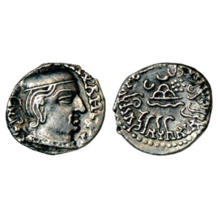 Western Kshatrapas, Karddamaka dynasty - silver drachm of Damasena (222-238 AD), dated SE1
