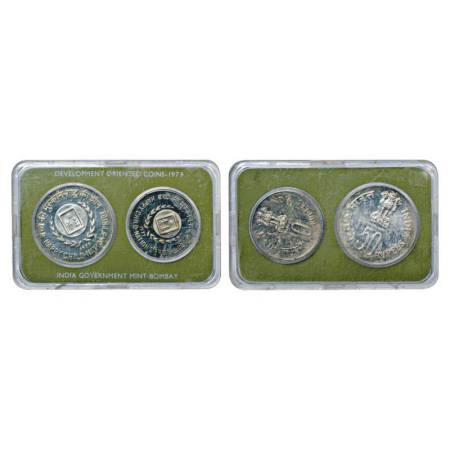 1979, Happy Child Nation's Pride, UNC set of 2 coins, 50 rupees and 10 rupees, Bombay mint