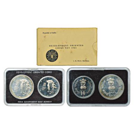 1981, World Food Day, UNC set of 2 coins, 100 rupees and 10 rupees, Bombay mint, RB 86,in 