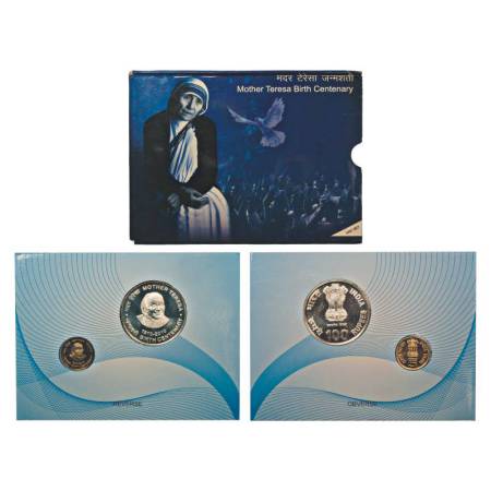 2010, Mother Teresa Birth Centenary, UNC set of 2 coins, 100 rupees and 5 rupees, Kolkata 