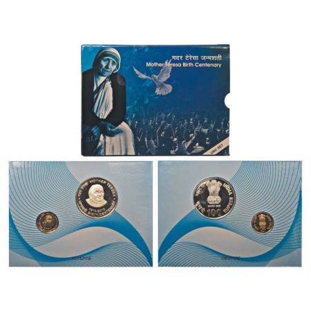 2010, Mother Teresa Birth Centenary, UNC set of 2 coins, 100 rupees and 5 rupees, Kolkata 