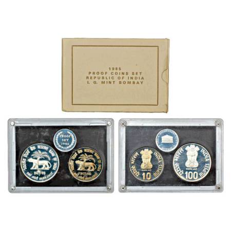 1985, Reserve Bank of India, Golden Jubilee, proof set of 2 Coins, 100 Rupees and 10 Rupee