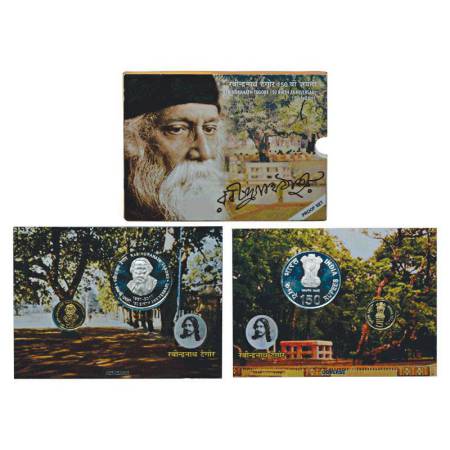 2011,150 Birth Anniversary of Rabindranath Tagore, proof set of 2 coins, 150 rupees and 5 