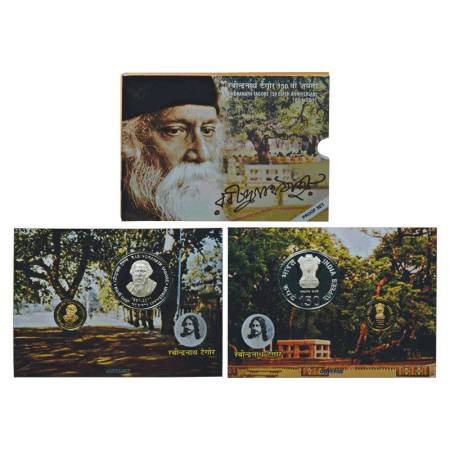 2011, 150 Birth Anniversary of Rabindranath Tagore, proof set of 2 coins, 150 rupees and 5