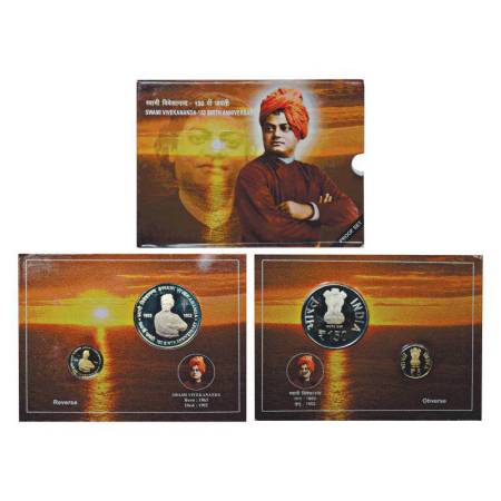 2013, 150 Birth Anniversary of Swami Vivekananda, proof set of 2 coins, 150 rupees and 5 r