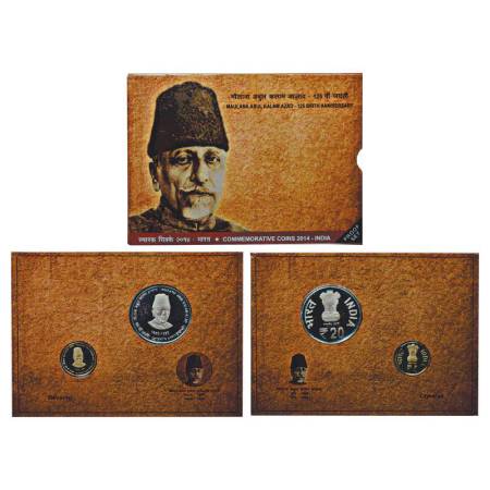 2014, 125thBirth Anniversary of Maulana Abul Kalam Azad, proof set of 2 coins, 20 rupees a