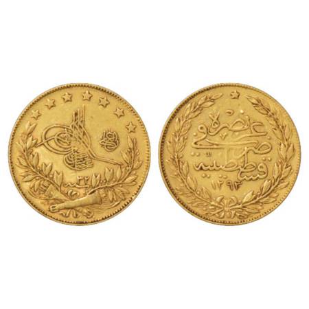 Turkey, Abdul Hamid II (1876-1909 AD), gold 100 kursh, 7.17g. Qustantiniyah mint, AH 1293/