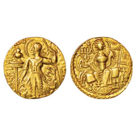 Gupta Empire, gold Dinar of Samudra Gupta (350-375 AD), 'Javelin / Standard' type, S.Kumar