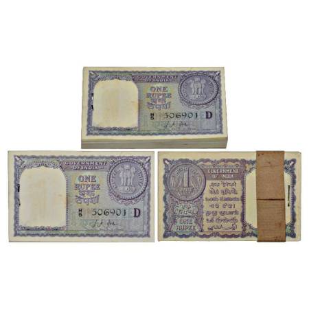 Republic of India, 1 rupee, full packet of 100 notes, 1957, signed by L.K. Jha, serial nos