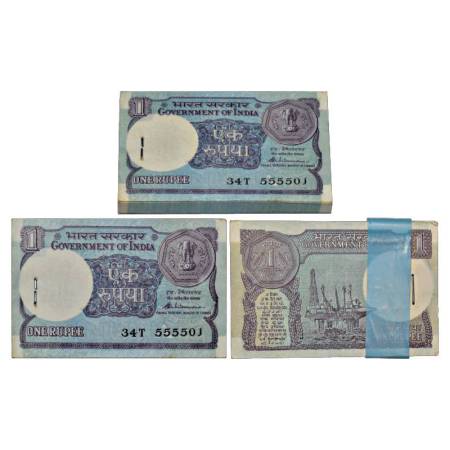 Republic of India, 1 rupee, full packet of 100 notes, 1988, signed by S. Venkitaramanan, s