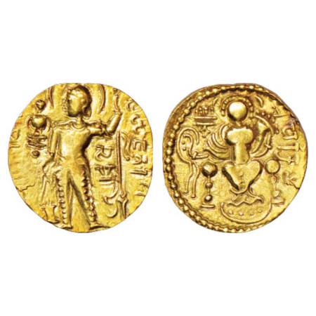 Gupta Empire, gold Dinar of Samudra Gupta (350-375 AD), 'Javelin / Standard' type, S.Kumar