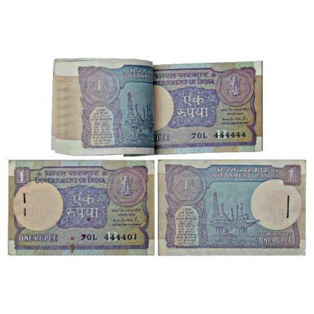 Republic of India, 1 rupee, full packet of 100 notes, 1991, signed by M.S. Ahluwalia, seri