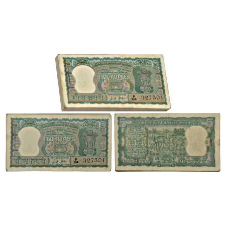Republic of India, 5 rupees, full packet of 100 notes, ND (1967), signed by L.K. Jha, seri