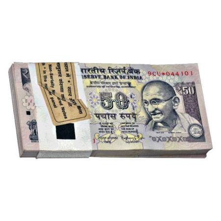 Republic of India, 50 rupees, star series, full packet of 100 notes, 2015, signed by Raghu
