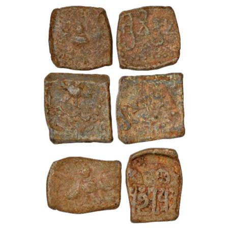 Gupta Empire, 'Garuda'-type lead coins (3).Three different rulers, (a) Chandra Gupta II (3
