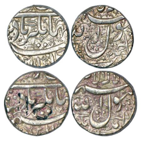 Jahangir (1605-1627 AD), silver rupee (2), Ahmadnagar mint, KM 141.1. (2 coins) Very fine+
