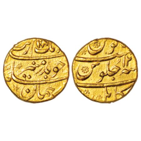 Aurangzeb (1658-1707 AD), gold mohur, 10.96g, Kabul mint, AH 108x/RY 12, KM 315.24. Very f