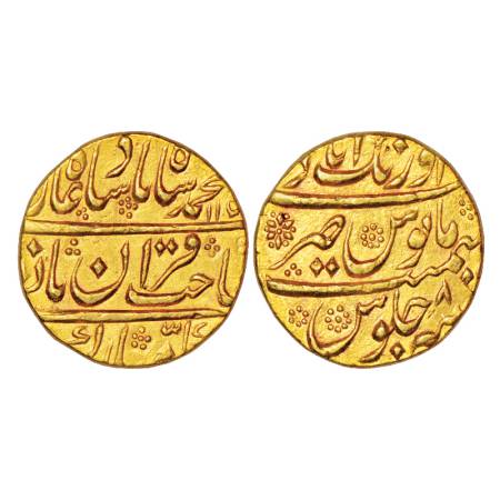 Muhammad Shah (1719-1748 AD), gold mohur, Aurangabad mint, AH 115x/RY 8, 10.76g. Obverse h