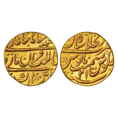 Muhammad Shah (1719-1748 AD), gold mohur, 10.88g, Dar ul-Khilafat Shahjahanabad mint, RY 2