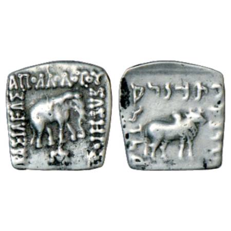 Indo-Greeks - Silver square drachm of Apollodotos I (c.180-160 BC), BN series 4, 1.75g. Ob