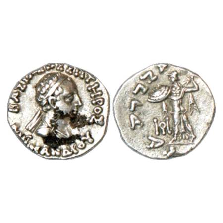 Indo-Greeks - silver drachm of Menander I (c.155-130 BC), BN Series 13Q, 2.41g. Obv: diade
