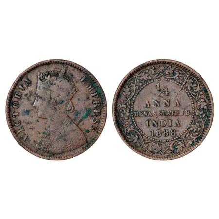 Dewas (Junior Branch), Narayan Rao (1864-1892 AD), copper ¼ anna, AD 1888, 6.57g. Obv: Por