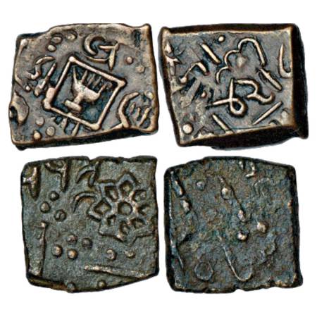 Lunawada, Wakhat Singhji (1867-1929 AD), copper paisa (2), 8.01g and 7.50g. 1x open hand i