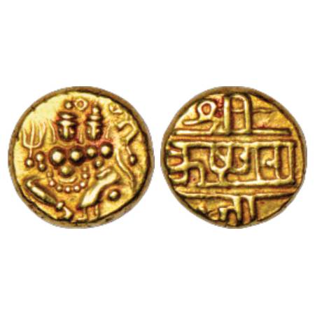 Mysore, Krishnaraja Wodeyar (1799-1868 AD), gold pagoda, 3.43g. Obv: Shiva parvati seated.