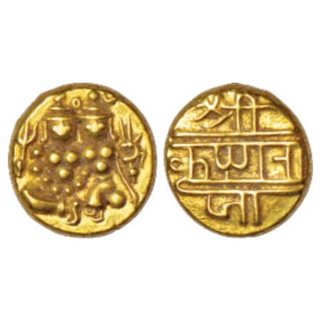 Mysore, Krishnaraja Wodeyar (1799-1868 AD), gold pagoda, 3.43g. Obv: Shiva parvati seated.