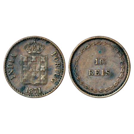 Portuguese India, colonial coinage, Goa, AD 1871, copper 10 Reis, KM 303. Very fine+, Very
