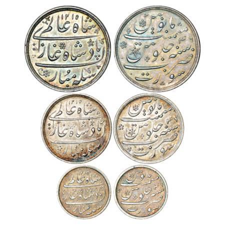 Bombay Presidency, silver set of 3 coins, rupee, ½ rupee and ¼ rupee, Surat mint, in the n