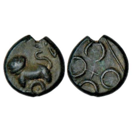Satavahanas - alloyed copper coin of Siri Satakani (c.50BC), Junnar 'lioness' type, 2.68g.