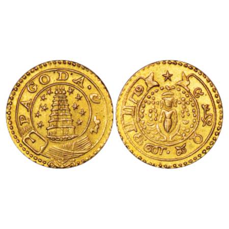 Madras Presidency, gold pagoda, ND (1808-1817 AD), 2.96g. Obv: 5 star on either side, valu