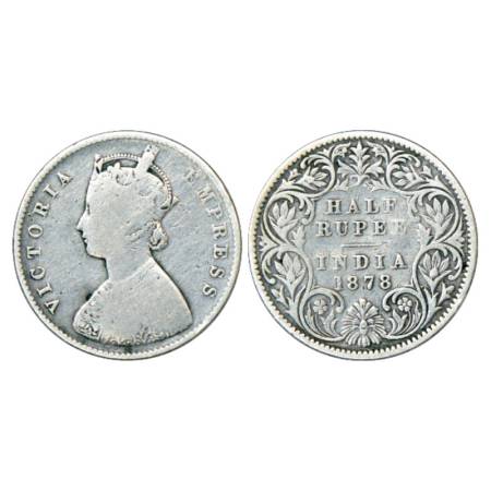 Victoria Empress, silver ½ rupee, 1878, Calcutta mint, A/I/no mm, PR 262, GK 612. Fine, Ra